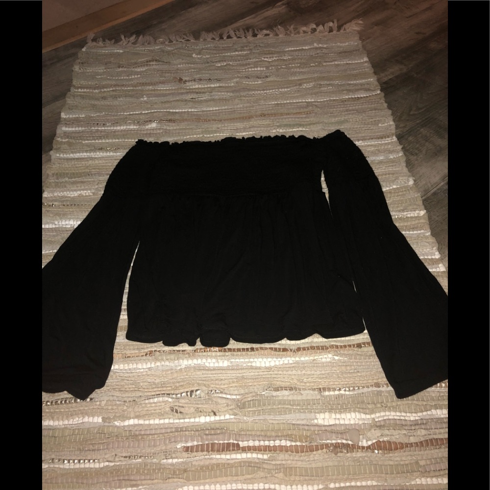 Black off the shoulder flared shirt